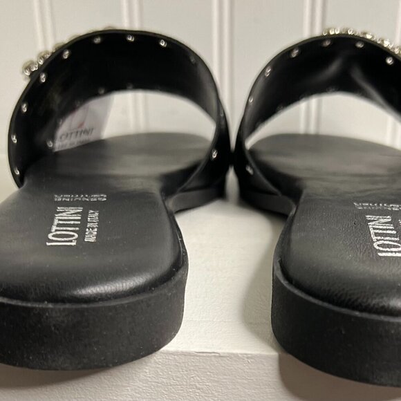 LOTTINI Made In Italy Leather Slide Sandals With Studs And Buckle Size 40 - Picture 6 of 8